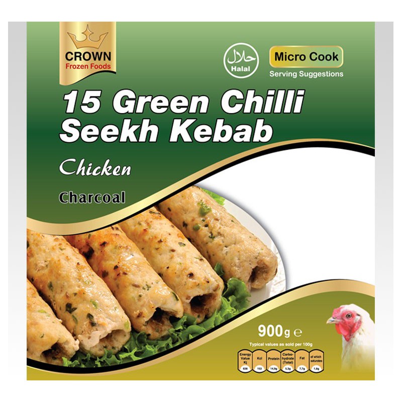 CROWN Seekh Kebab Green Chilli Chicken - 15pcs x 10pkts 1 kg